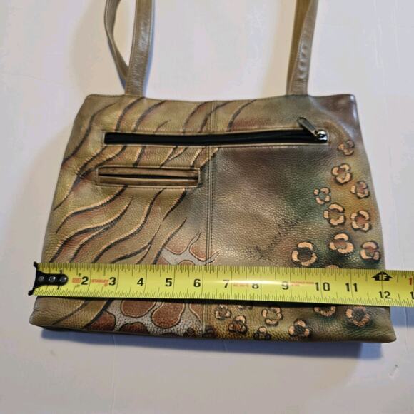 Anuschka Hand-Painted Leather Handbag Purse LG Animal Print Floral Art-to-wear - Picture 11 of 16